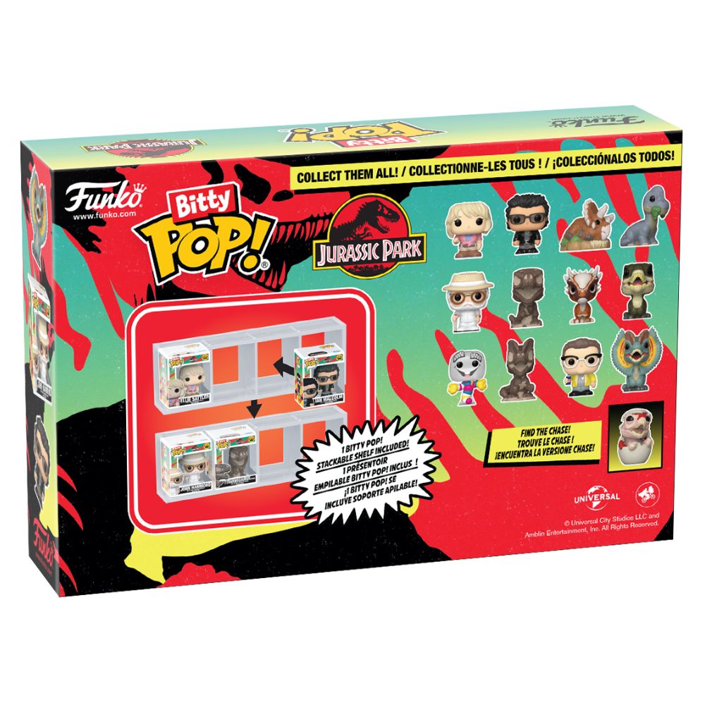 Jurassic Park - Ellie Sattler, Ian Malcolm, Triceratops & Brachiosaurus Bitty Pop! Vinyl 4 Pack