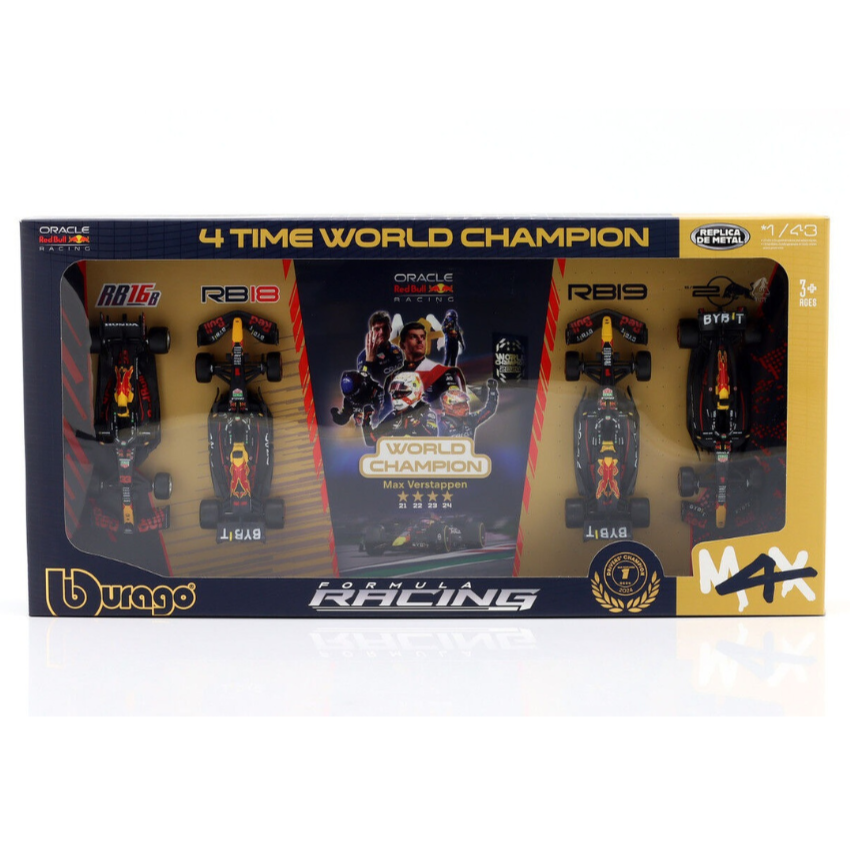 Bburago F1 Gift Set 1:43 Verstappen #1 Four World Championships 2021, 22, 23, 24 - 4 piece Gift Pack