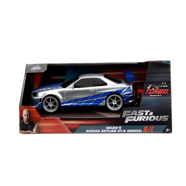 Fast & Furious - 2002 Nissan Skyline GT-R (BNR34) (Silver/Blue) 1:24 Remote Control Car