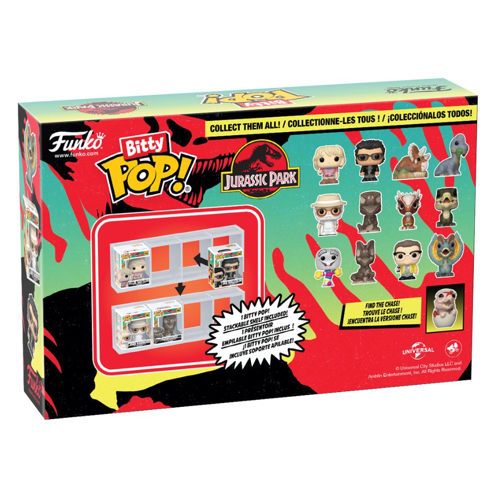 Jurassic Park - John Hammond, Tyrannosaurus Fossil, Stygimoloch & Velociraptor Bitty Pop! Vinyl 4 Pack