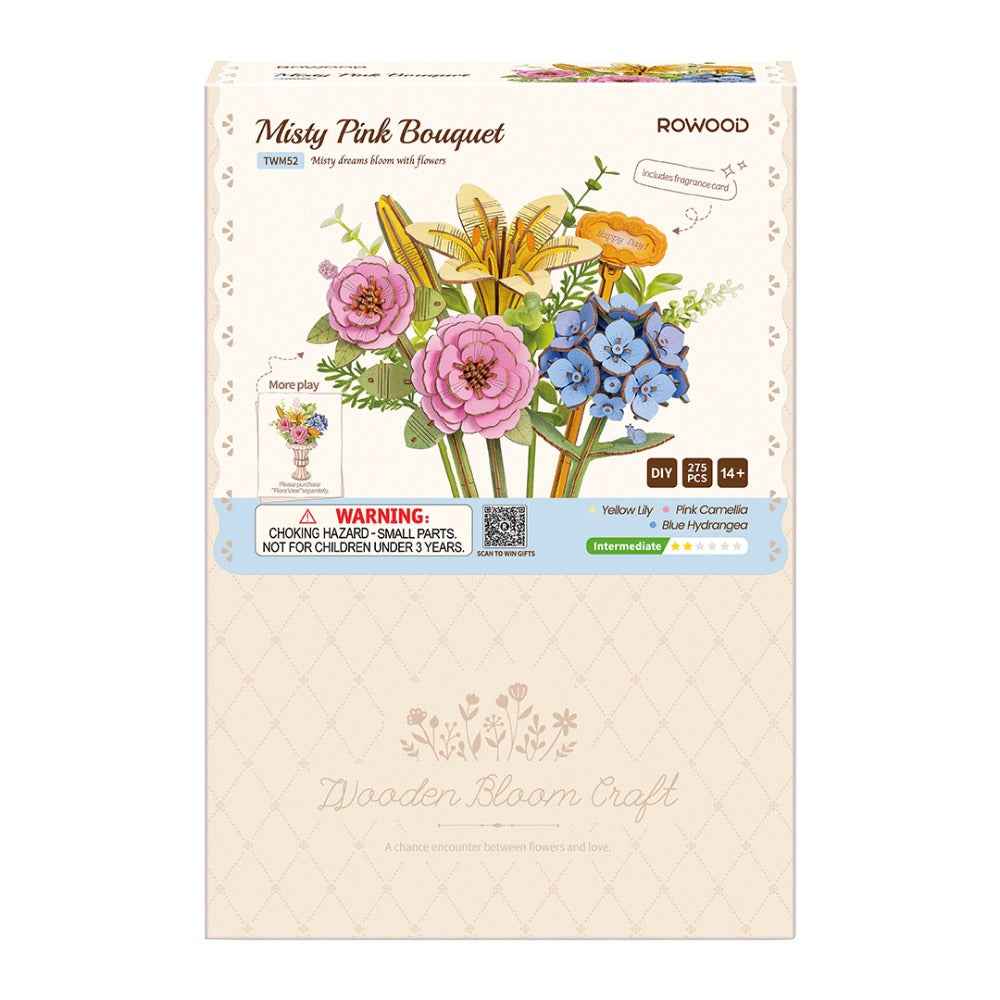 Robotime - Rowood Misty Pink Bouquet DIY 3D Puzzle