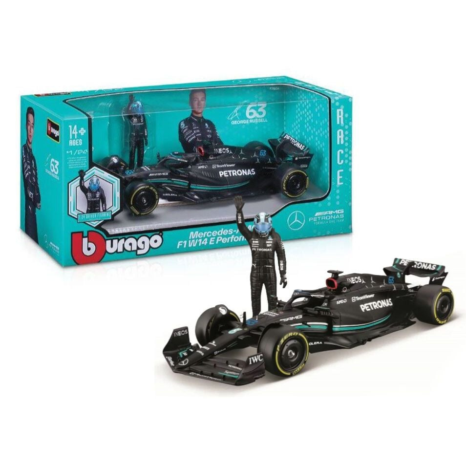 Model Formula 1 car with driver figure and Bburago packaging