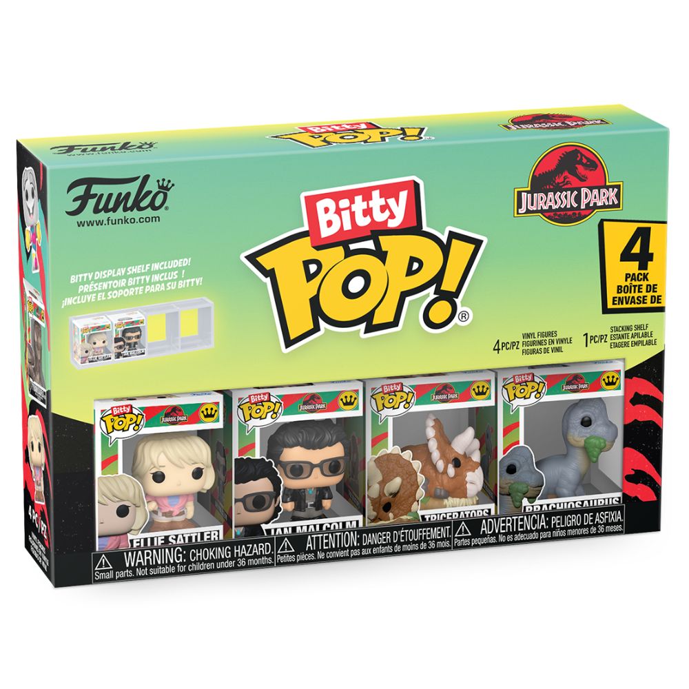 Jurassic Park - Ellie Sattler, Ian Malcolm, Triceratops & Brachiosaurus Bitty Pop! Vinyl 4 Pack