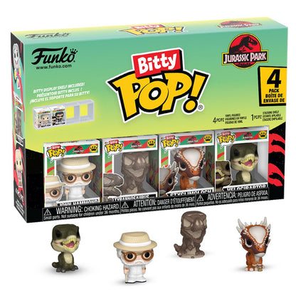 Jurassic Park - John Hammond, Tyrannosaurus Fossil, Stygimoloch & Velociraptor Bitty Pop! Vinyl 4 Pack