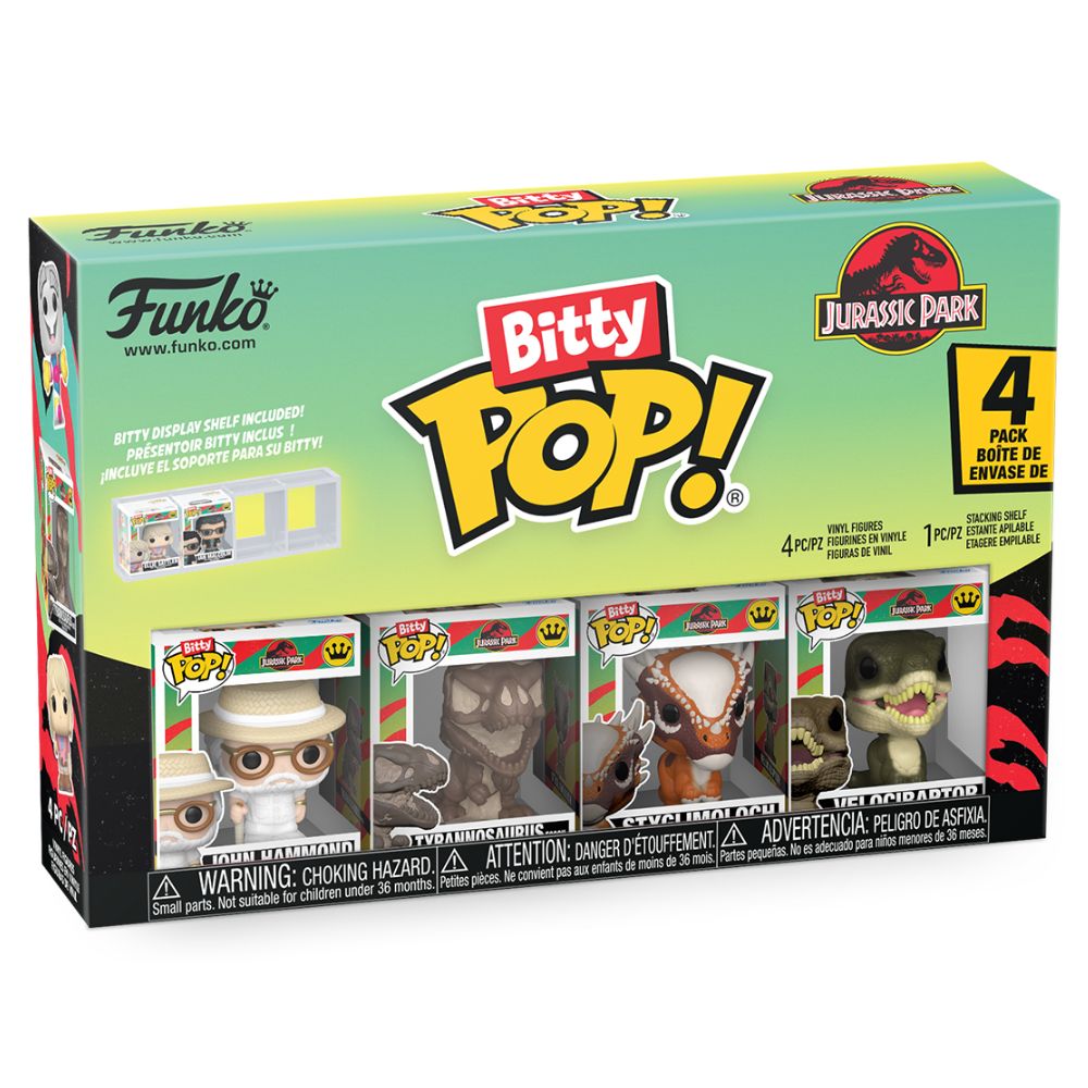 Jurassic Park - John Hammond, Tyrannosaurus Fossil, Stygimoloch & Velociraptor Bitty Pop! Vinyl 4 Pack