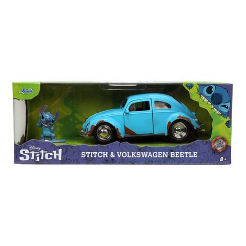 Image of Lilo & Stitch - Volkswagen Beetle (Blue) 1:32 Scale with Stitch Metal Figure