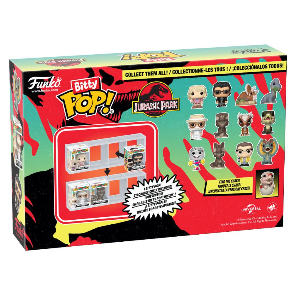 Jurassic Park - Mr DNA, Dilophosaurus Fossil, Dennis Nedry & Dilophosaurus Bitty Pop! Vinyl 4 Pack