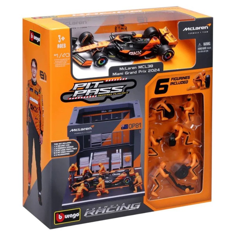 Bburago F1 1:43 Playset 1:43 2024 McLaren Pit Pass Competition F-1  Play Set - Piastri #81