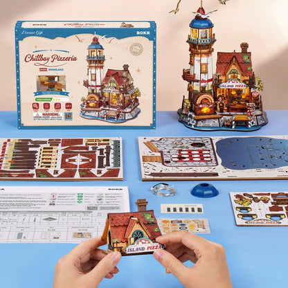 Robotime - ROKR Chillbay Pizzeria Mechanical Wooden 3D Puzzle