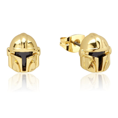 Image of Couture Kingdom - Precious Metal Star Wars The Mandalorian Helmet Crystal Stud Earrings
