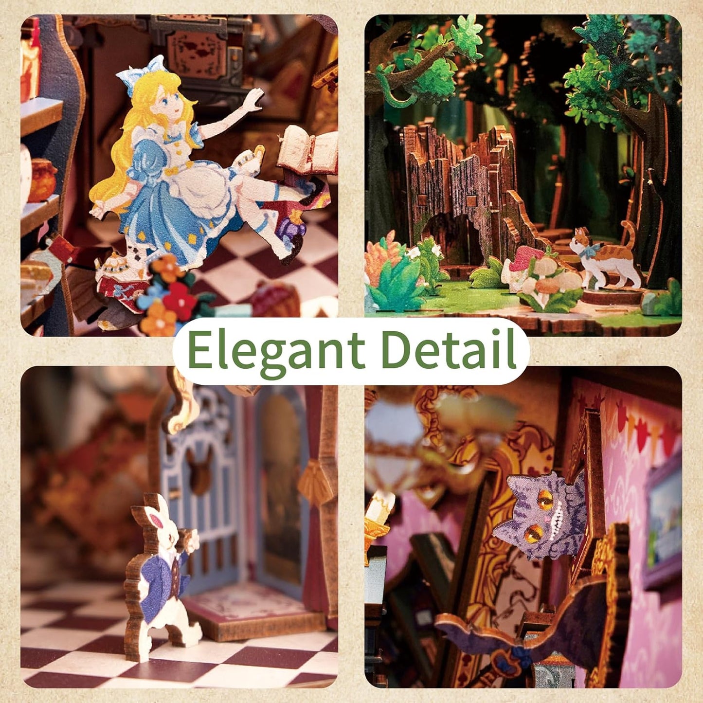 Tonecheer Alice in Wonderland Book Nook Wooden Model Kit