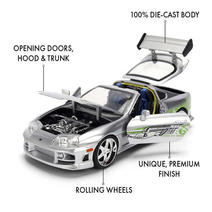 Fast & Furious - Brian's 1995 Toyota Supra Anniversary 1:24 Scale Diecast Vehicle Silver Finish