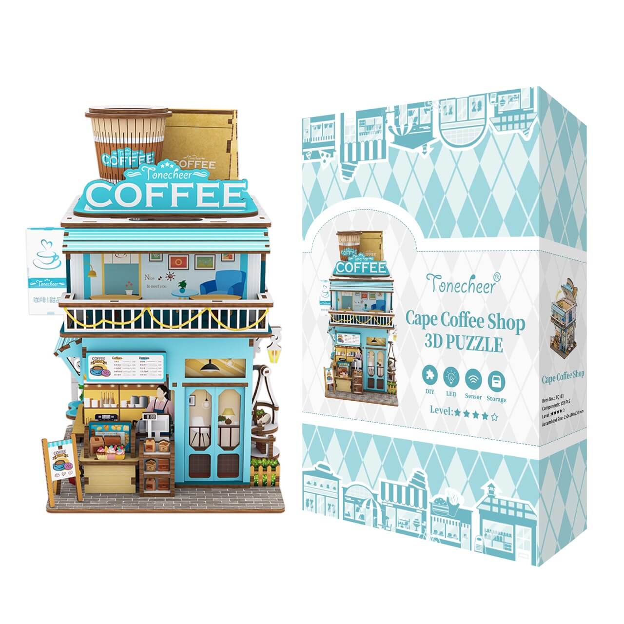 Tonecheer Cape Coffee Shop Puzzle Storage Box Wooden Model Kit