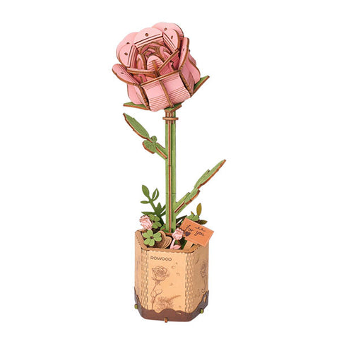 Image of Robotime Wood Bloom Pink Rose
