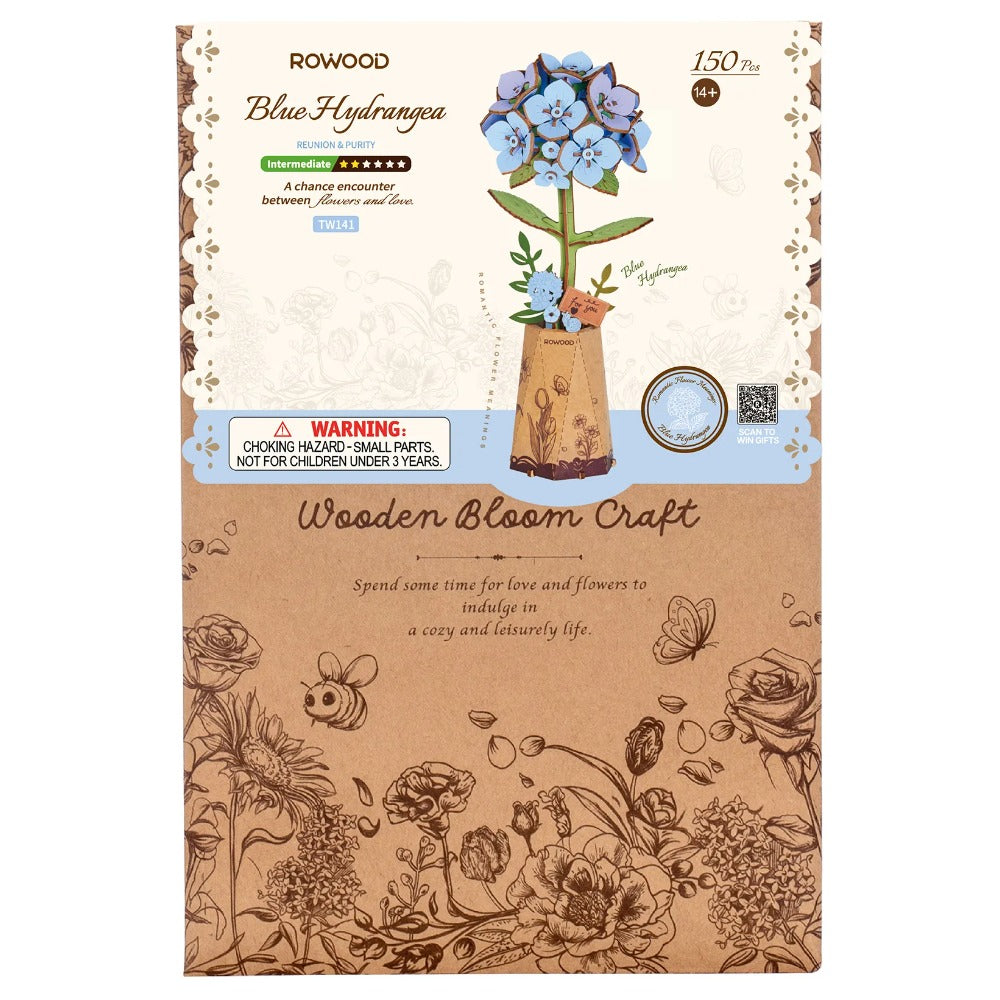Robotime - Rowood Blue Hydrangea DIY Wooden Flower
