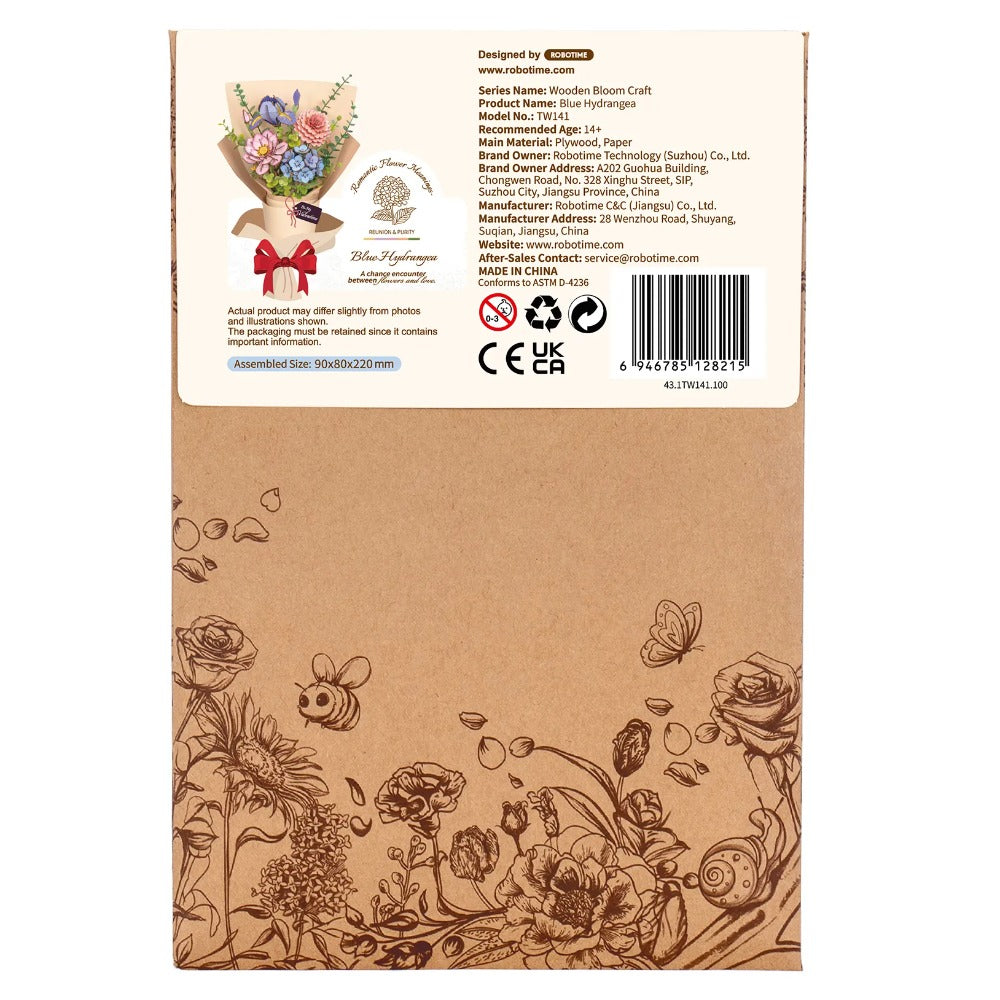 Robotime - Rowood Blue Hydrangea DIY Wooden Flower