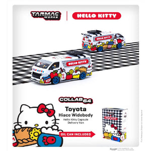 Hello Kitty 1:64 Toyota Hiace Capsule Delivery Van With Hello Kitty Metal Oil Can