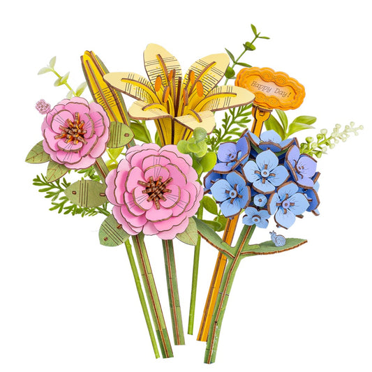Robotime - Rowood Misty Pink Bouquet DIY 3D Puzzle