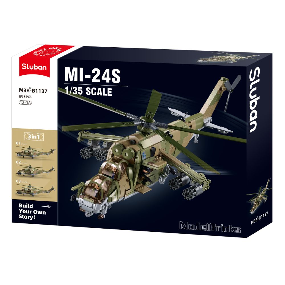 MB MI-24S Helicopter Gunship 3 In 1 Scale 1:35 893 Pieces Ages 12+ C8