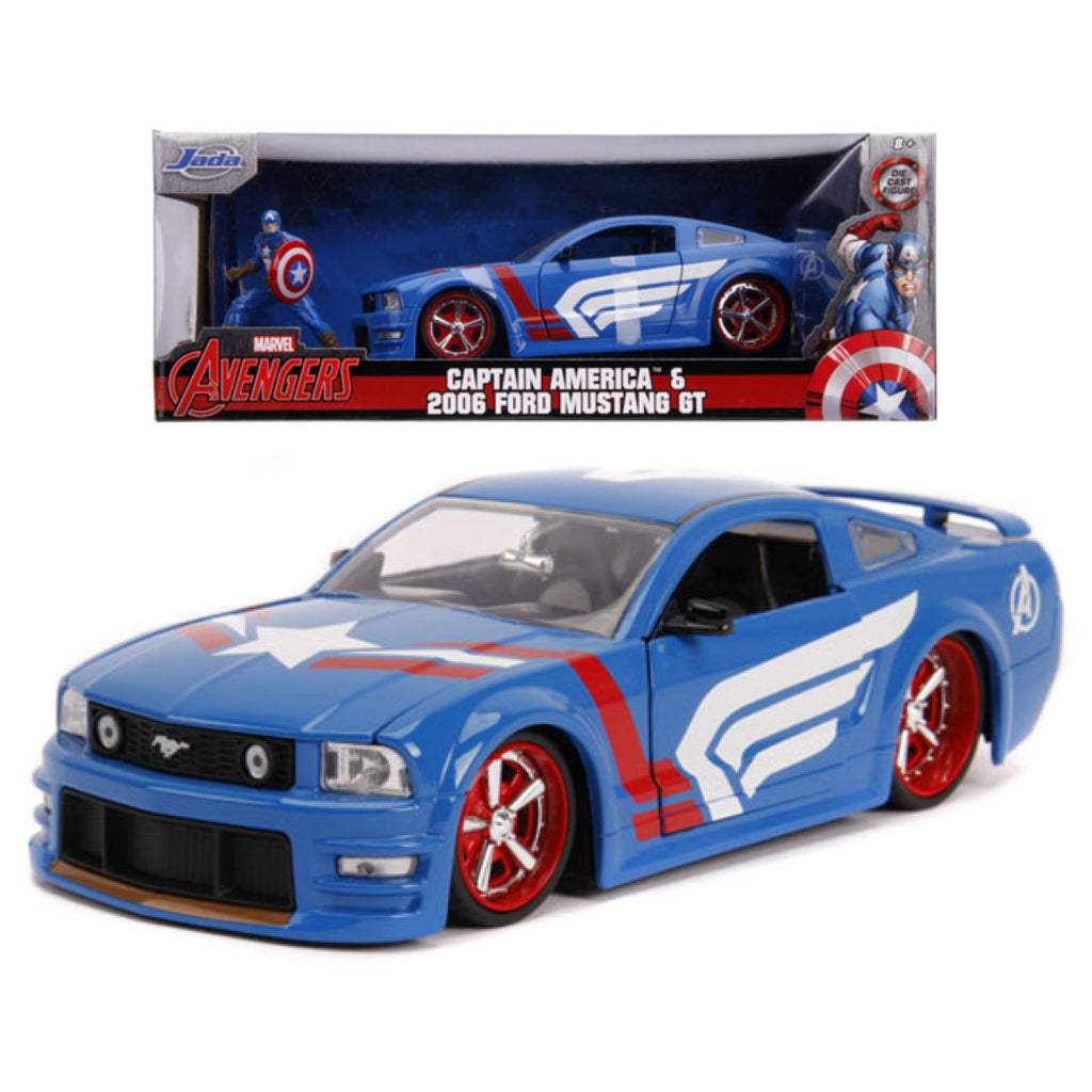 Jadatoys 1:24 Ford Mustang GT 2006 Avec Figure Captain America Marvel Avengers 31187 modèle