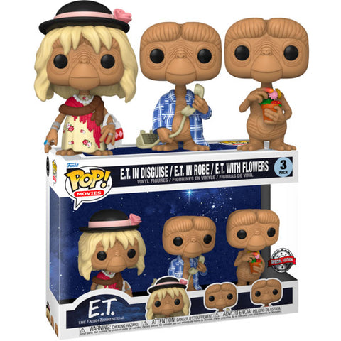 Image of E.T. the Extra-Terrestrial - E.T. in Disguise in Robe & with Flowers US Exclusive Pop! 3-Pack