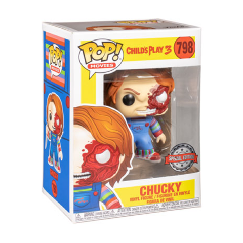 Image of Childs Play - Chucky Half Battle Damaged US Exclusive Pop! Vinyl