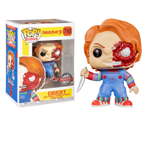 Image of Childs Play - Chucky Half Battle Damaged US Exclusive Pop! Vinyl