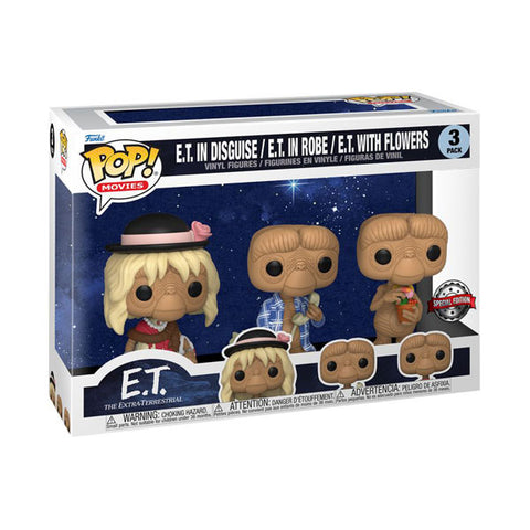 Image of E.T. the Extra-Terrestrial - E.T. in Disguise in Robe & with Flowers US Exclusive Pop! 3-Pack