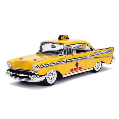 Image of Deadpool (comics) - 1957 Chevy Bel Air Taxi 1:24 Hoolywood Ride Diecast Vehicle with Deadpool